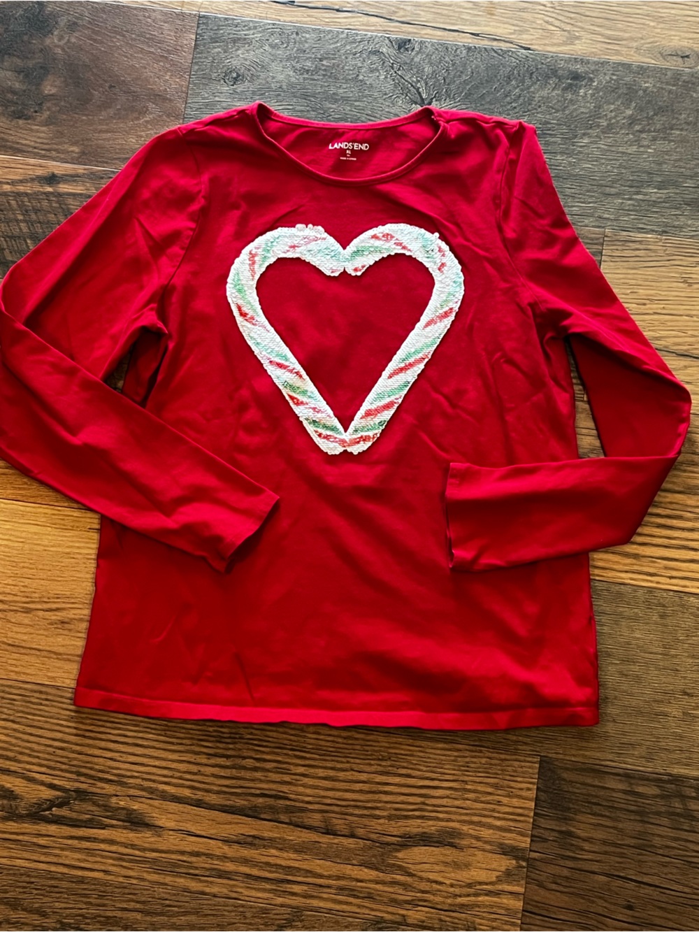 Lands' End Red Long-Sleeve Tee with Lace Heart
